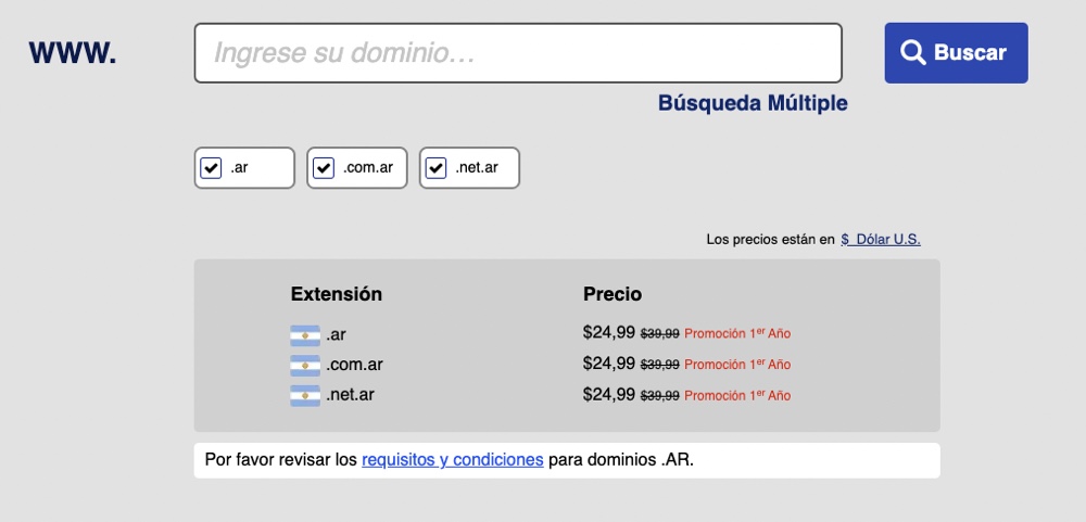 Precio dominio web